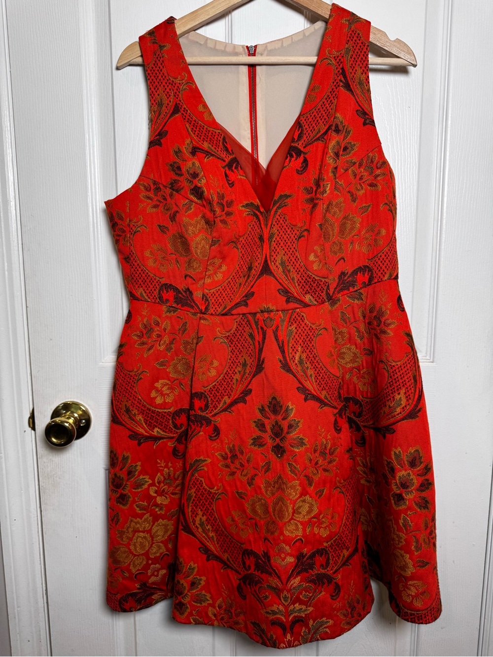 Alice + Olivia Mollie Dark Orange Brocade Fit & Flare Dress L 10 12